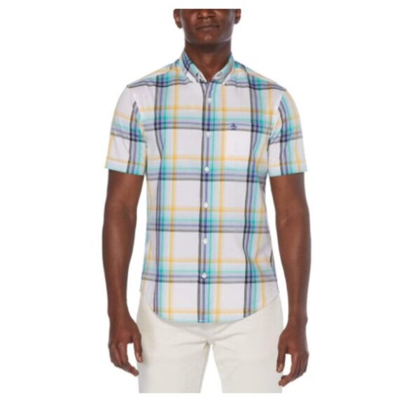 Original Penguin Men's Multicolor Plaid Button Down Short Sleeve Shirt Cotton XL - Picture 1 of 12